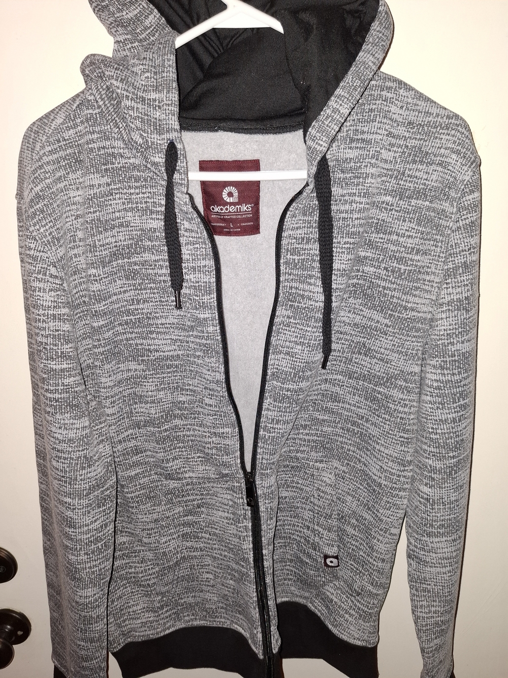 Akademiks Men's Gray Marled Zip Hoodie with Black Trim